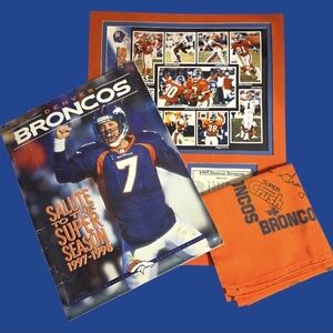 Denver Broncos Football Memorabilia Set- Picture, Magazine, Bandana, Vintage EUC